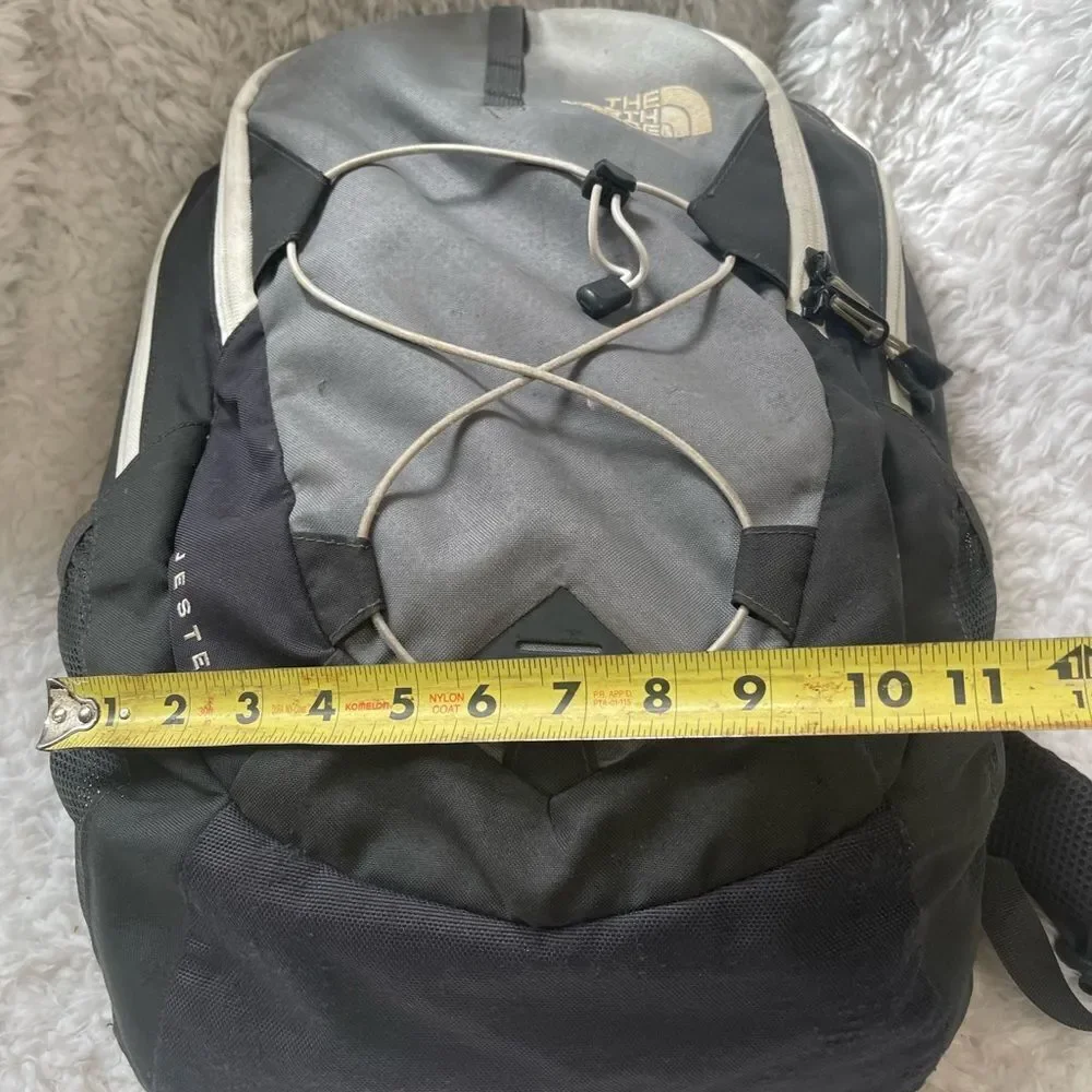 The North Face shades of gray large Backpack beige trims